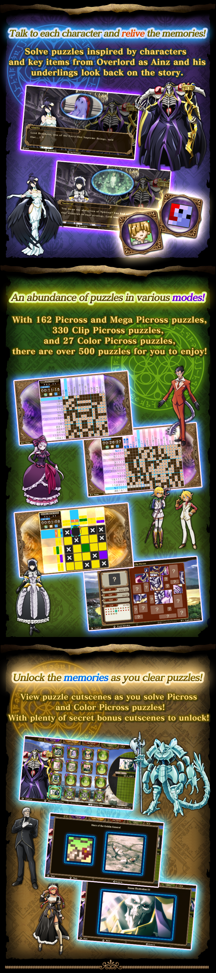 Experience the story of Overlord through Picross!