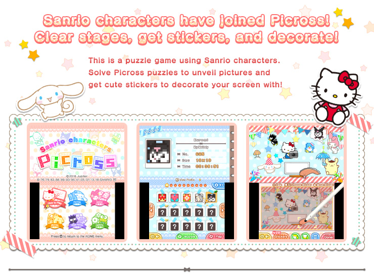 Sanrio characters have joine Picross! Clear stages,get stickers,and decorate!